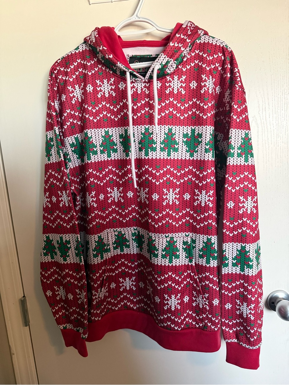 Urban Heritage Red Hoodie Sweater with Green and White Fair Isle print -XL